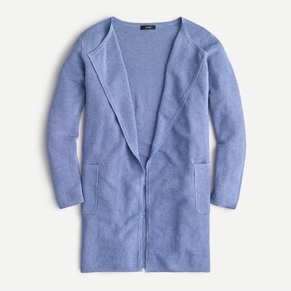 J Crew Juliette Cardigan S Blue Linen Open Front Long Heavy Meghan Markle